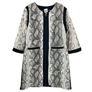 Luii Snake Animal Print Faux Suede Quilted Textured Jacket Beige Black Size M